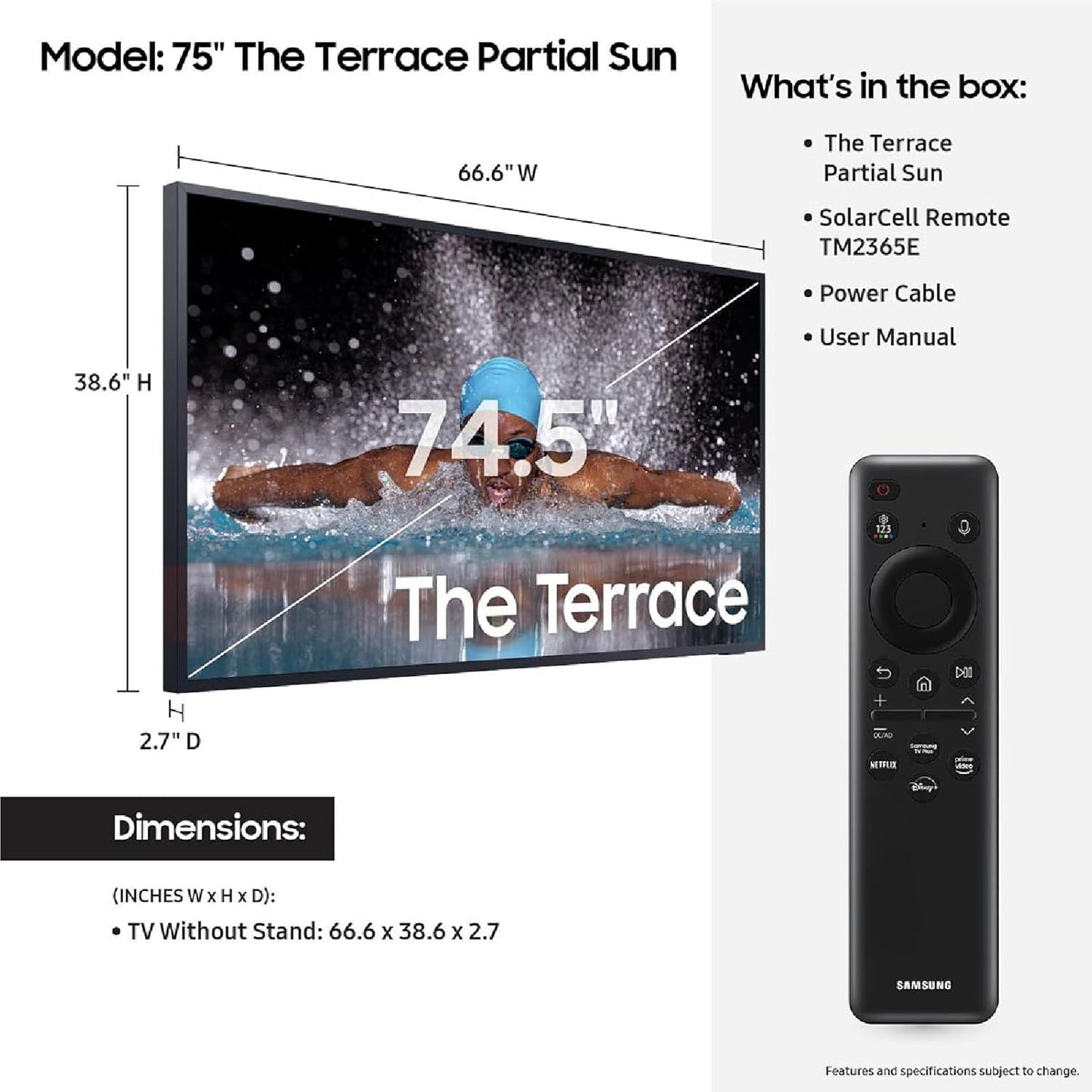 75" The Terrace Partial Sun Outdoor QLED 4K Smart TV (2024)